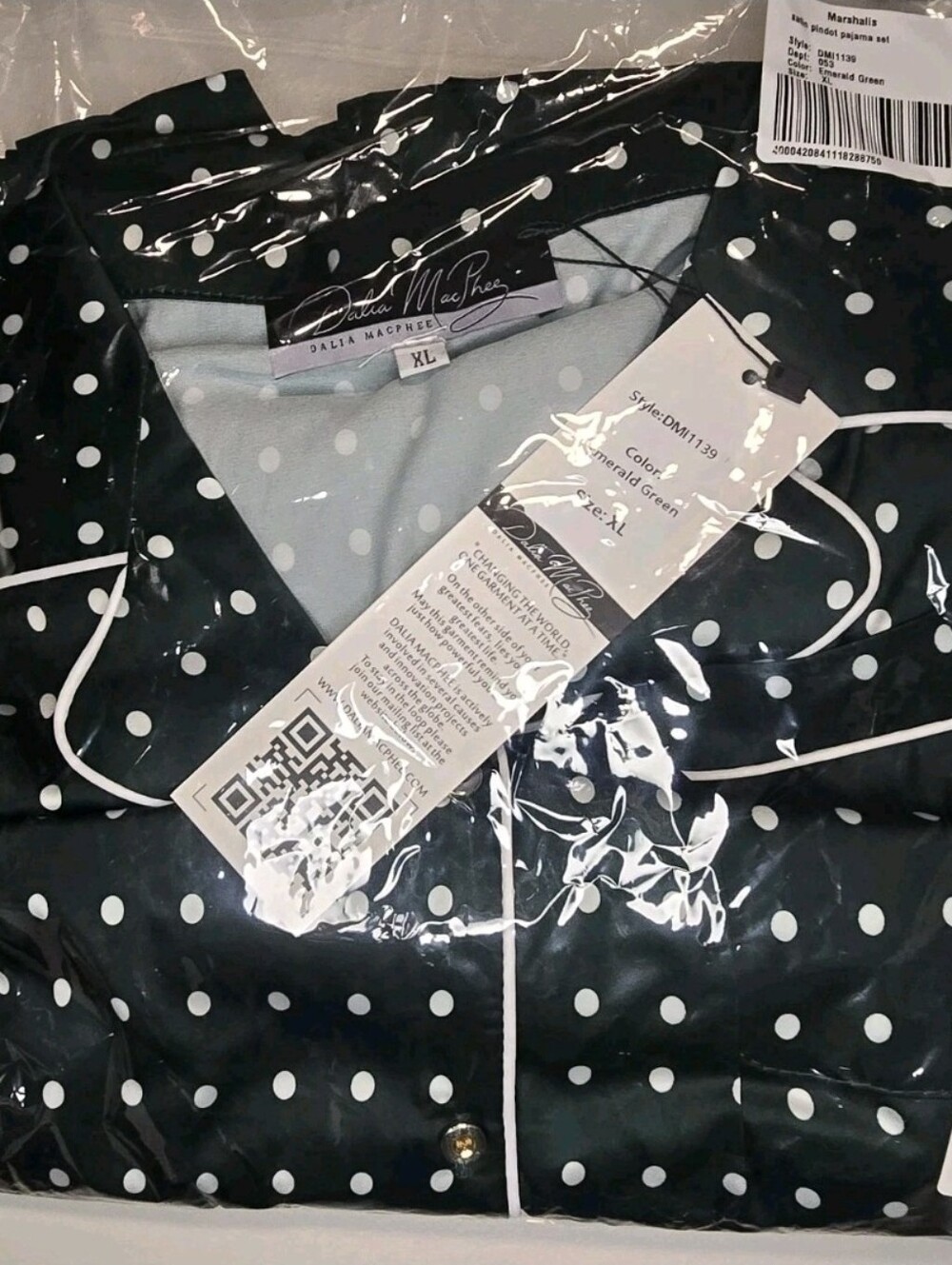 Dalia MacPhee Women's Polka Dot Pajama Set Emerald Green White Size XL NWT